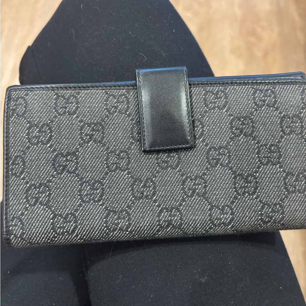 Gucci Gray and Black Monogram Wallet